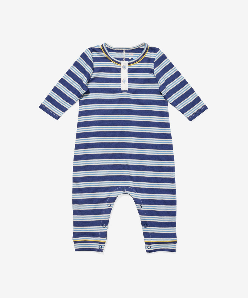 Campbell Romper in Navy Twin Stripe