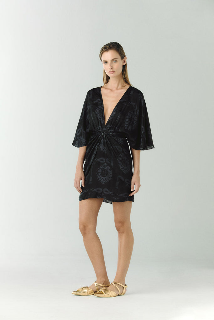 Coco Silk Jacquard Mini Dress in Black
