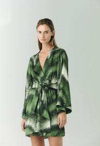 Joaquina Silk Jacquard Mini Caftan in Green Brushed