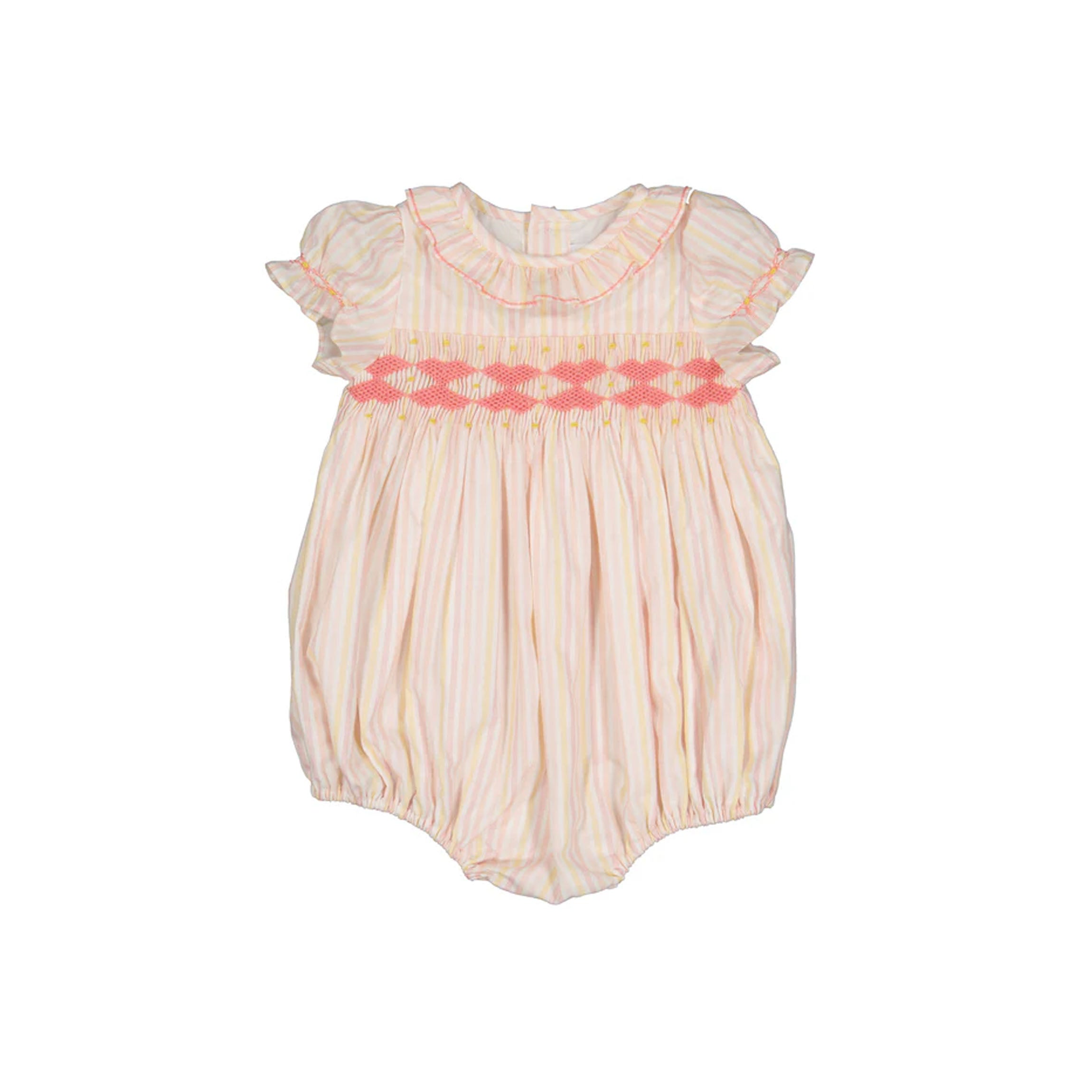 Capucine Pink Yellow Stripe Smocked Romper