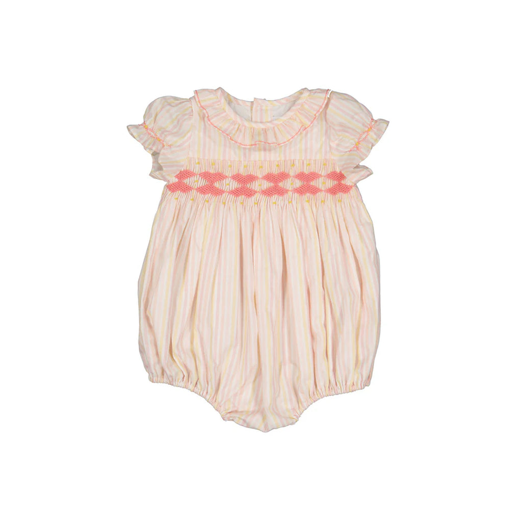 Capucine Pink Yellow Stripe Smocked Romper