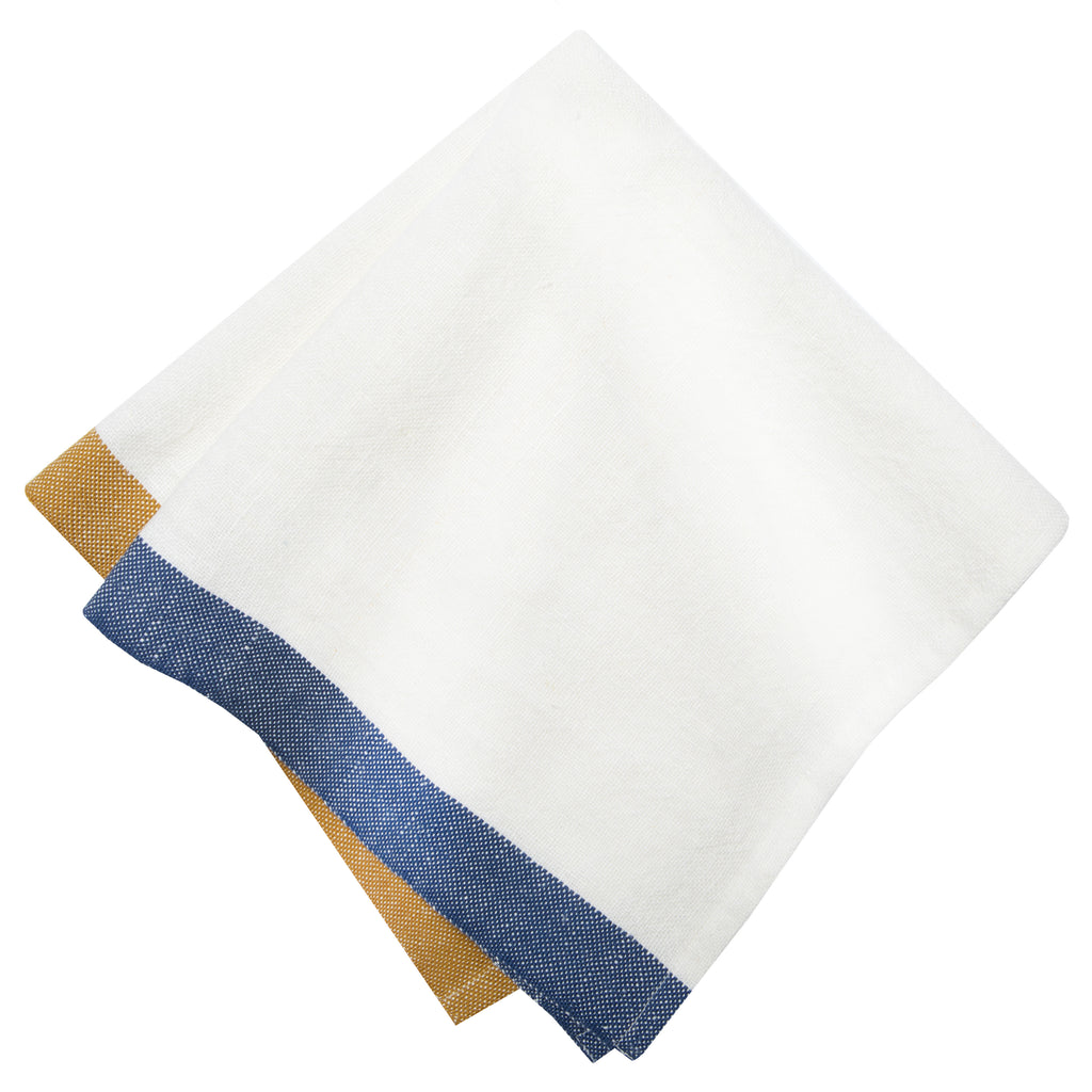 Paris Napkins in Blue & Mustard, Set of 4