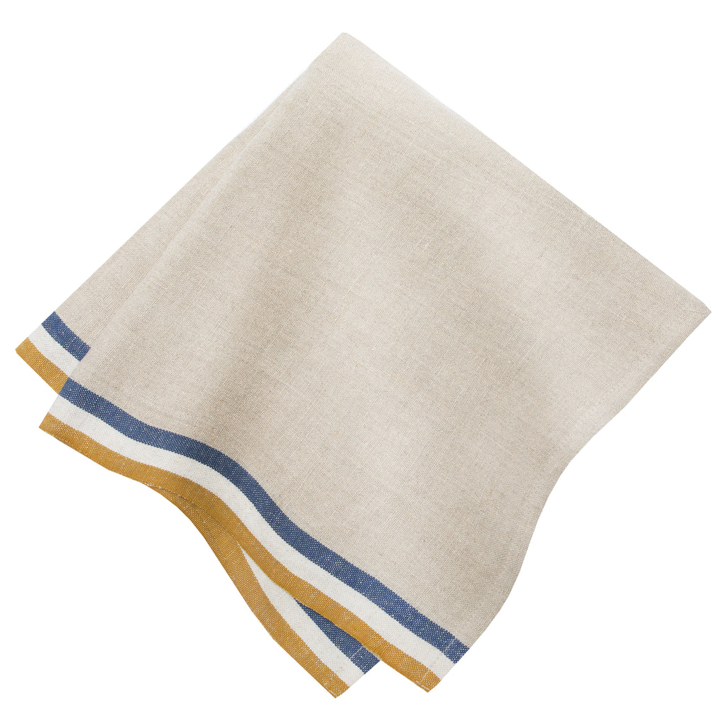 Normandy Napkins in Mustard, Natural & Blue Stripes, Set of 4