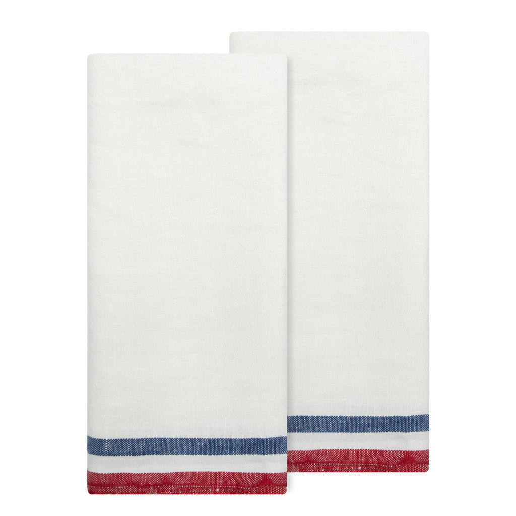 Normandy Tea Towels in Red, White, & Blue Stripes, Set of 2