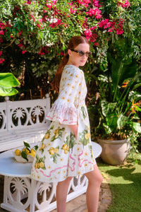 Carmel Cotton Caftan Dress in Lemons and Jasmine