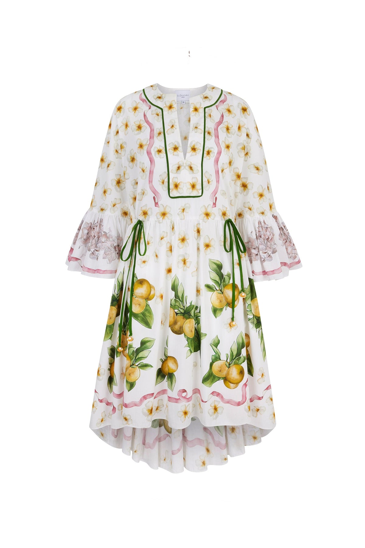 Carmel Cotton Caftan Dress in Lemons and Jasmine