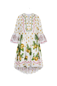 Carmel Cotton Caftan Dress in Lemons and Jasmine