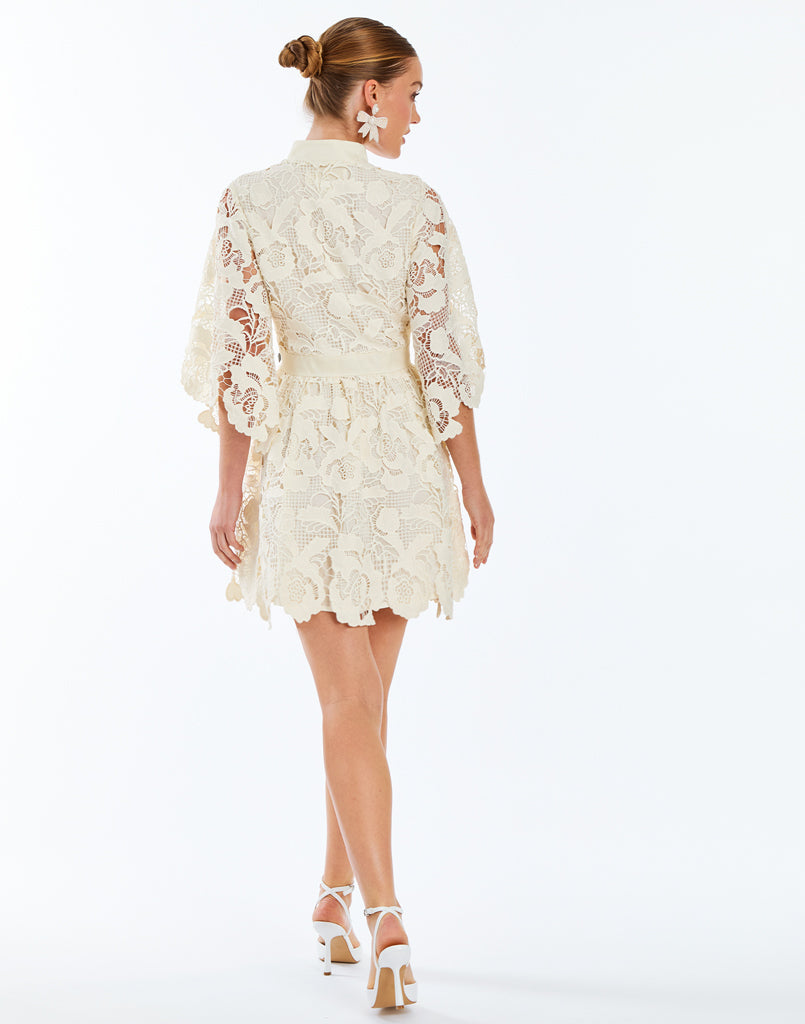 Carmen Lace Mini Dress in Ivory