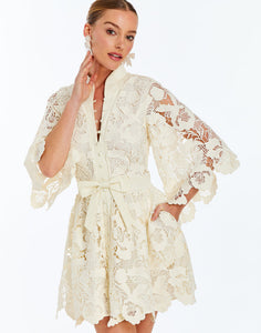 Carmen Lace Mini Dress in Ivory