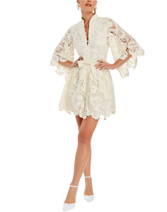 Carmen Lace Mini Dress in Ivory