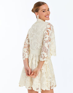 Carmen Lace Mini Dress in Ivory