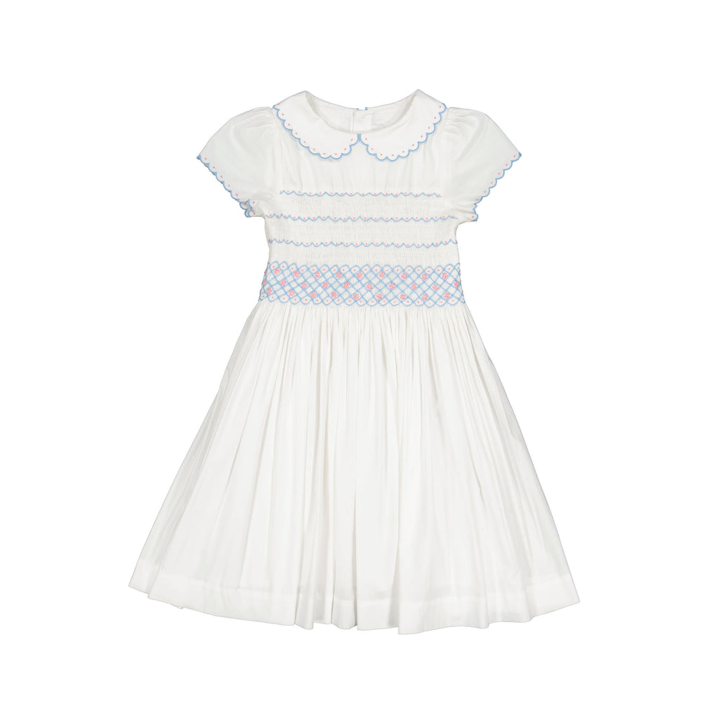 Cassis White Short Sleeve Smocked Dress