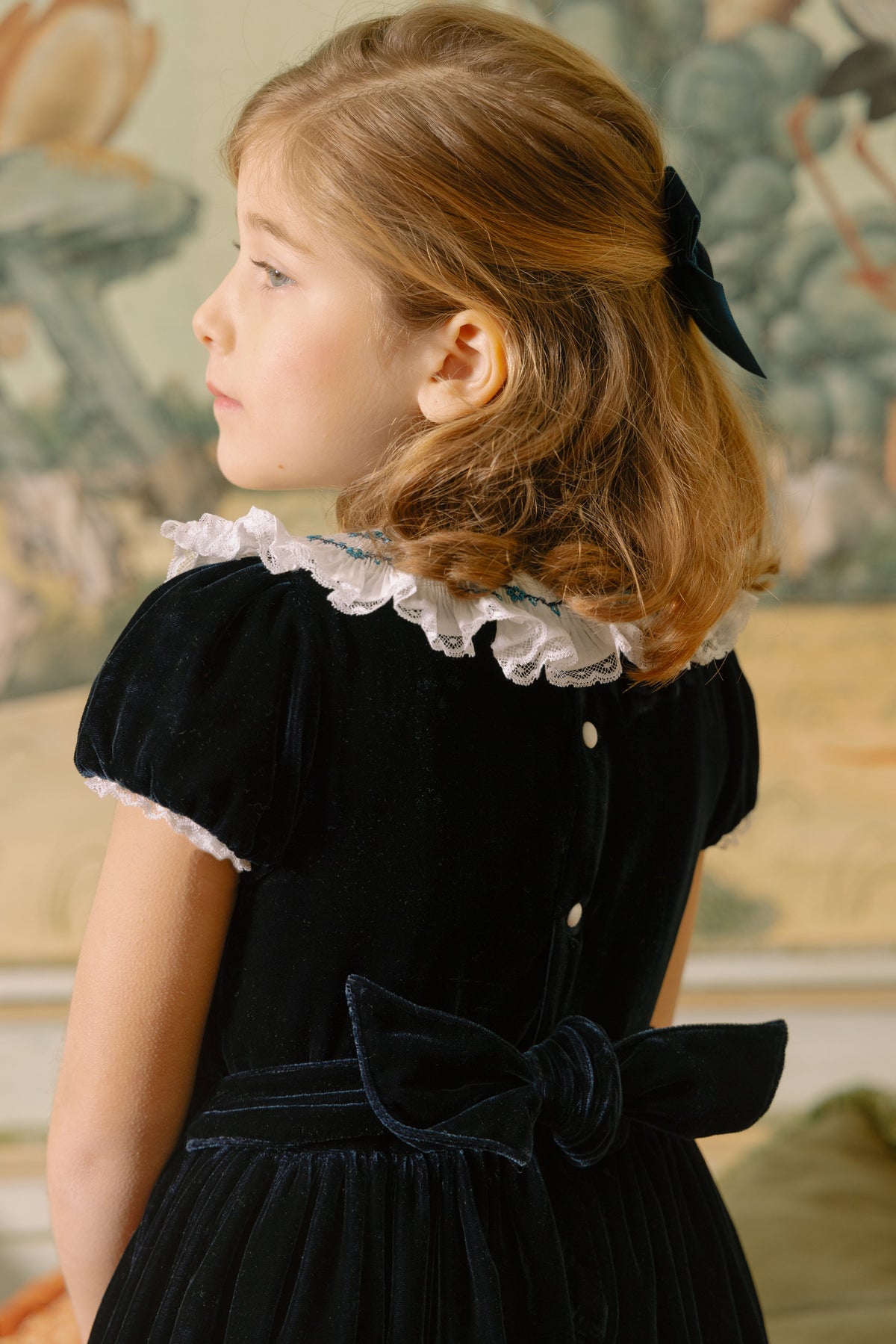 Celestine Navy Velvet Smocked Dress
