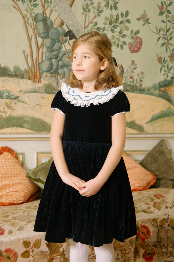Celestine Navy Velvet Smocked Dress