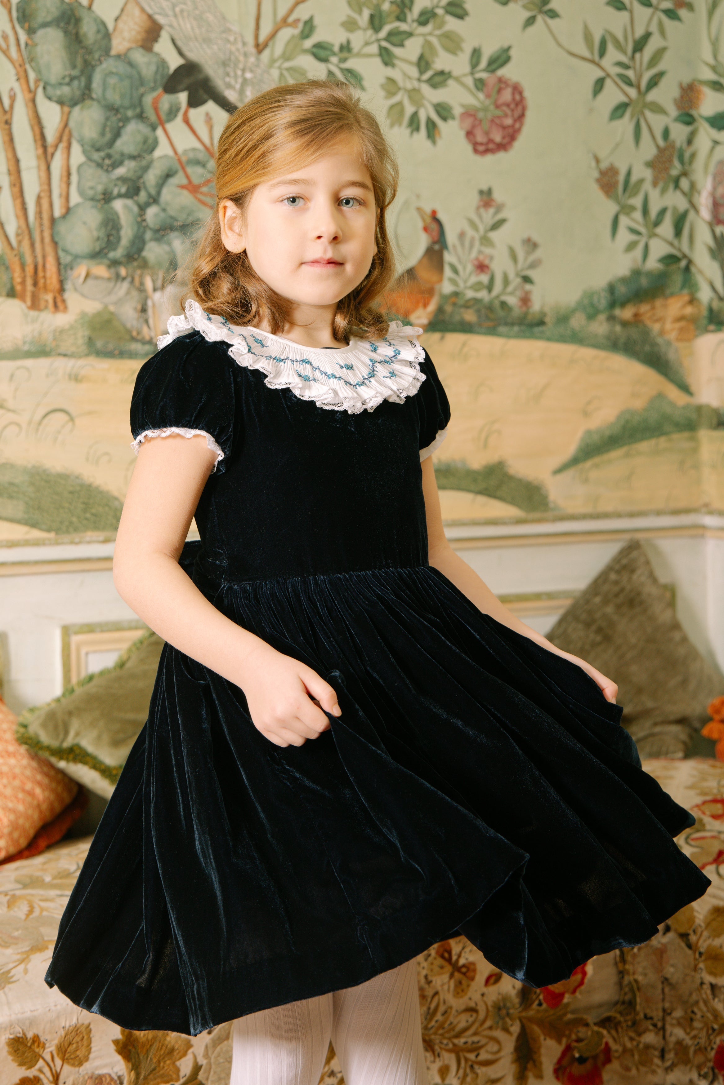 Celestine Navy Velvet Smocked Dress