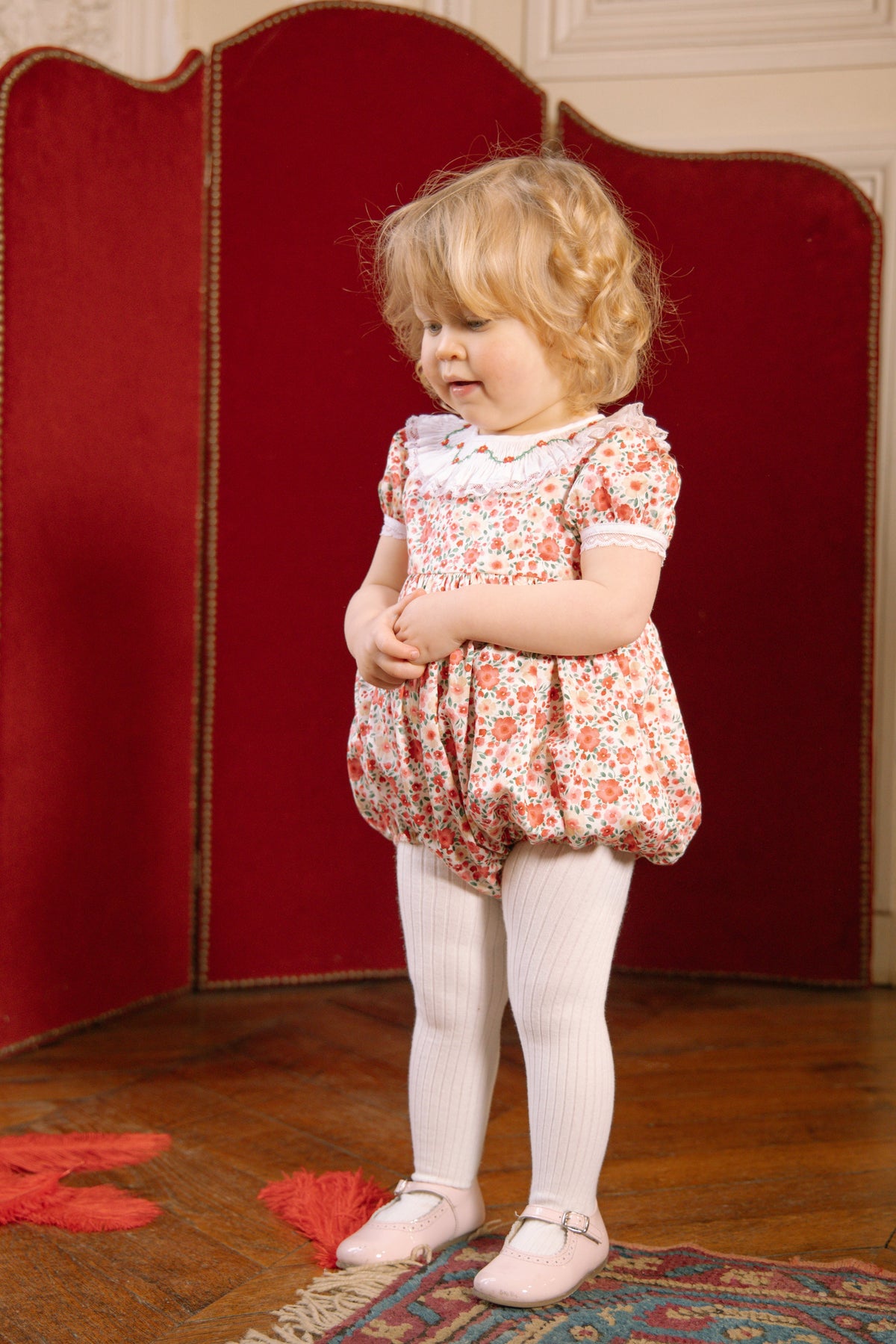 Celestine Red Floral Smocked Romper