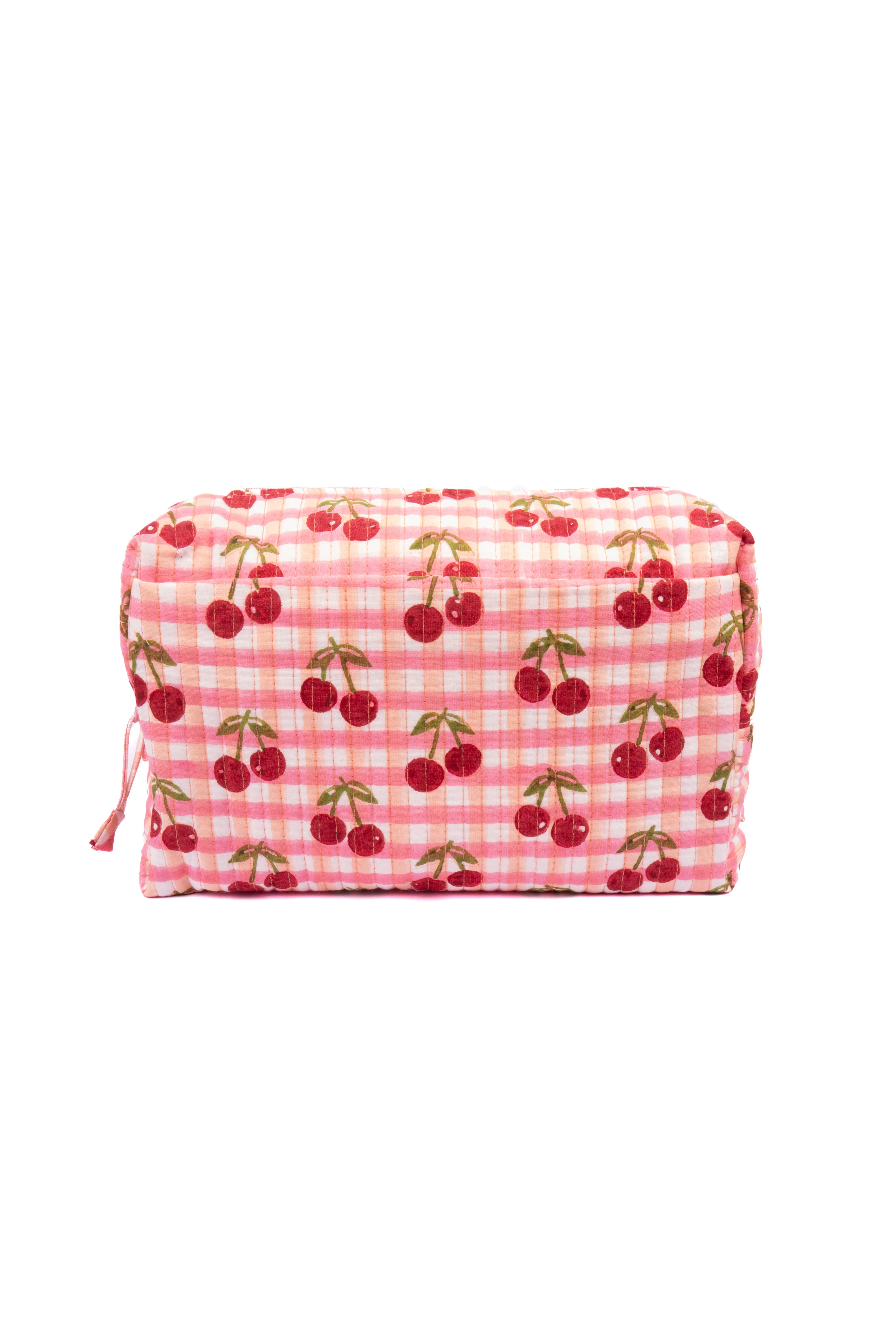 Cherry Makeup Bag in Red Gingham Blockprint