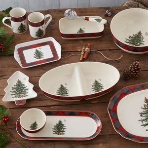 Christmas Tree Tartan 13" Large Oval Divided Server