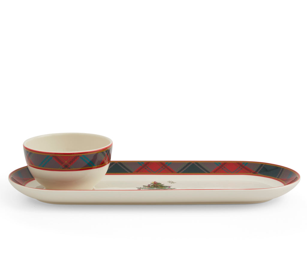 Christmas Tree Tartan 2-Piece Chip & Dip