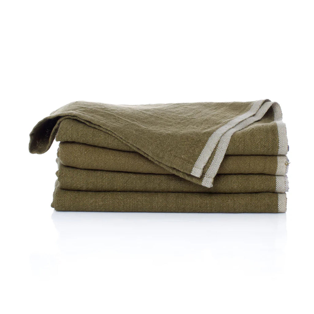 Chunky Linen Napkins in Moss Green, Set of 4