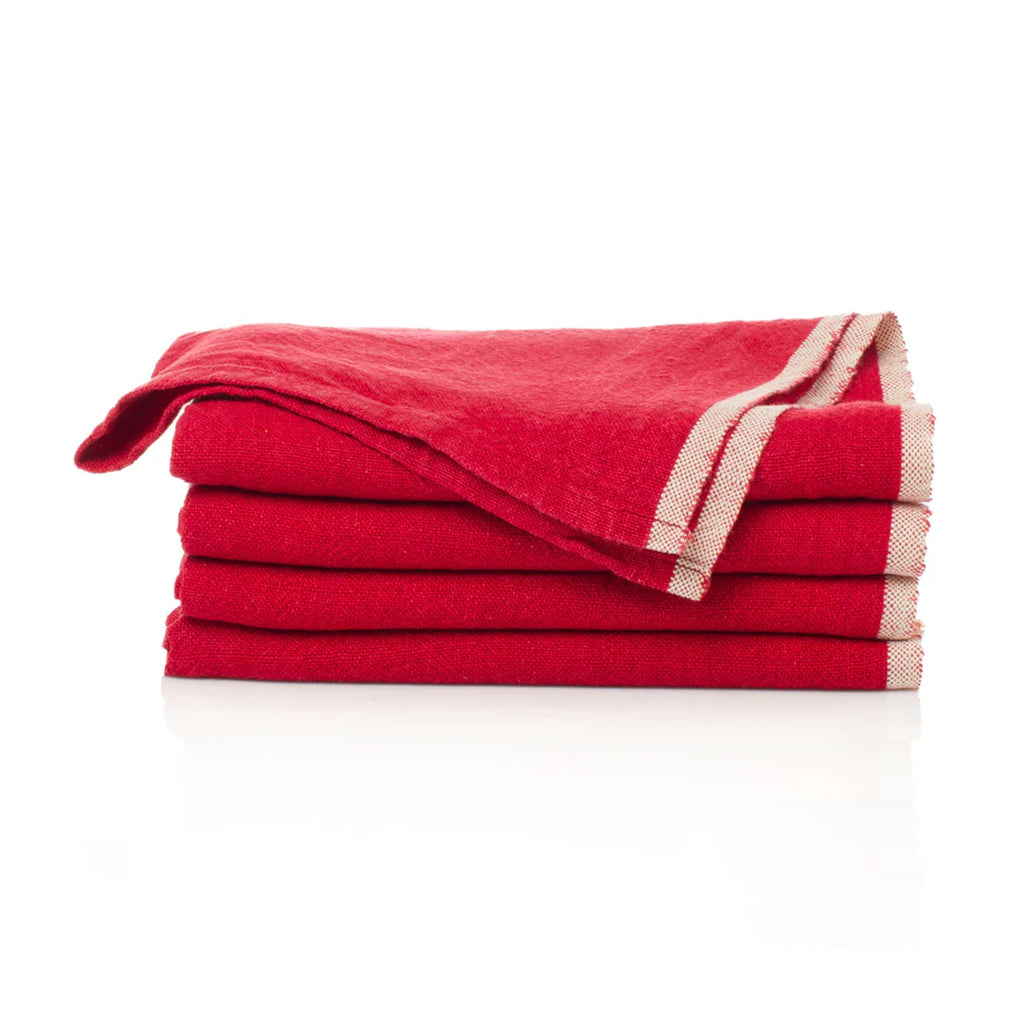 Chunky Linen Napkins in Red, Set of 4