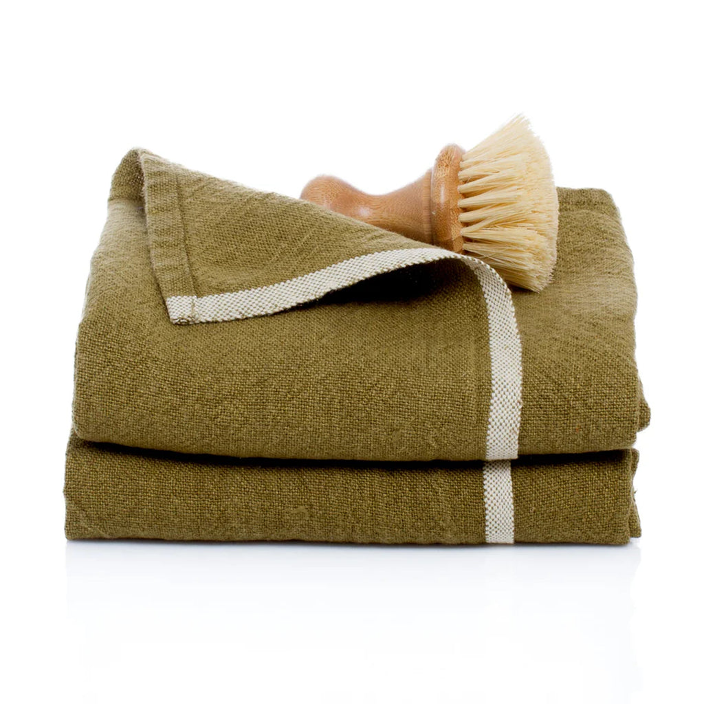 Chunky Linen Towels in Moss Green, Set of 2
