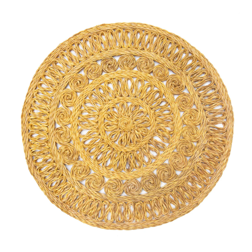 Circolo Abaca Round Placemat in Mustard, Set of 4