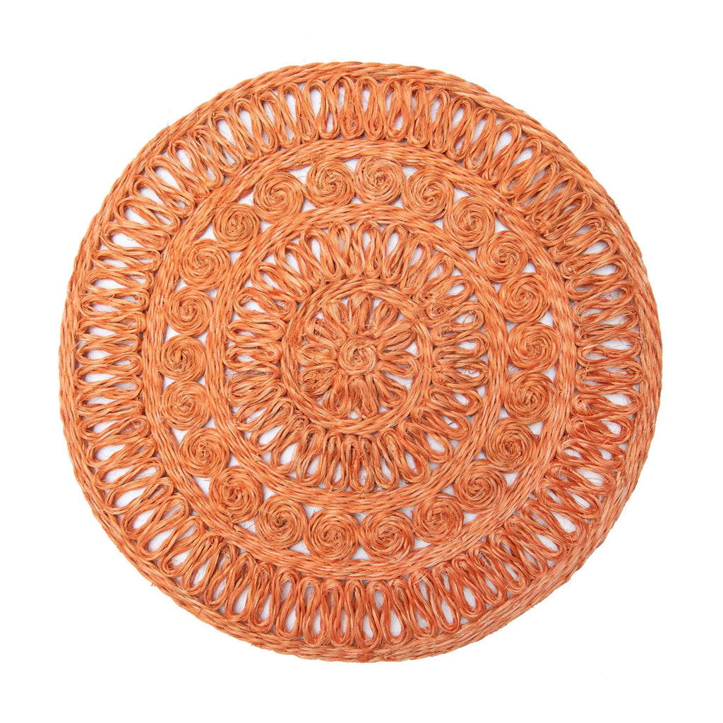 Circolo Abaca Round Placemat in Orange, Set of 4
