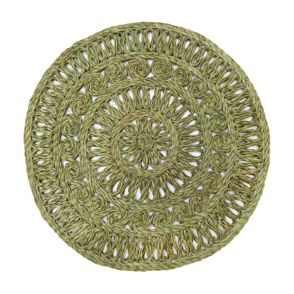 Circolo Abaca Round Placemat in in Olive Green, Set of 4