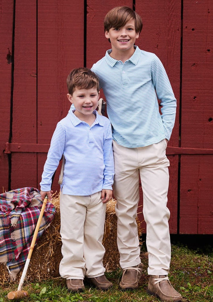 Little English traditional boy's pants, classic banded pull on pant in khaki for fall