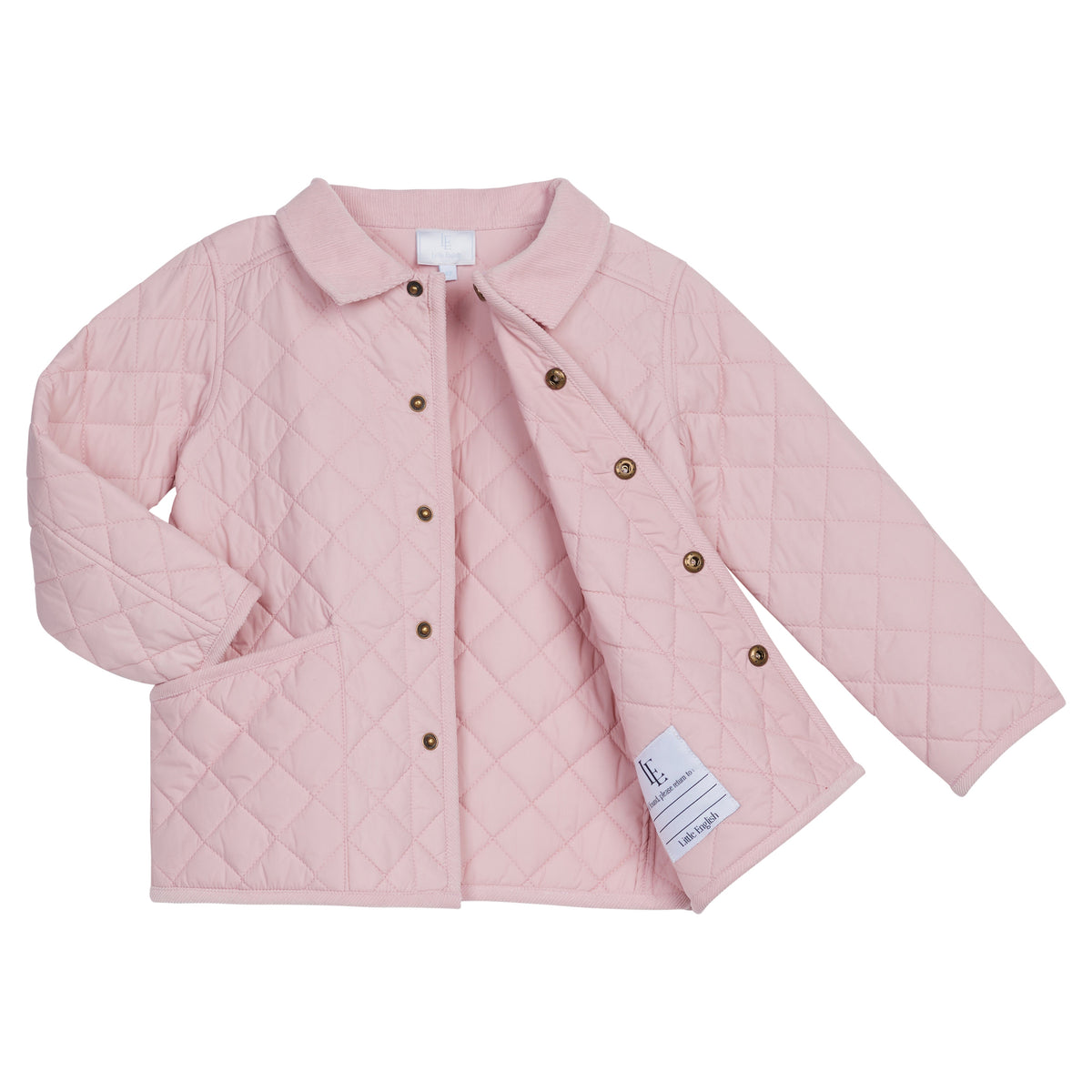 Little English classic children's clothing girls light pink quilted jacket with corduroy details