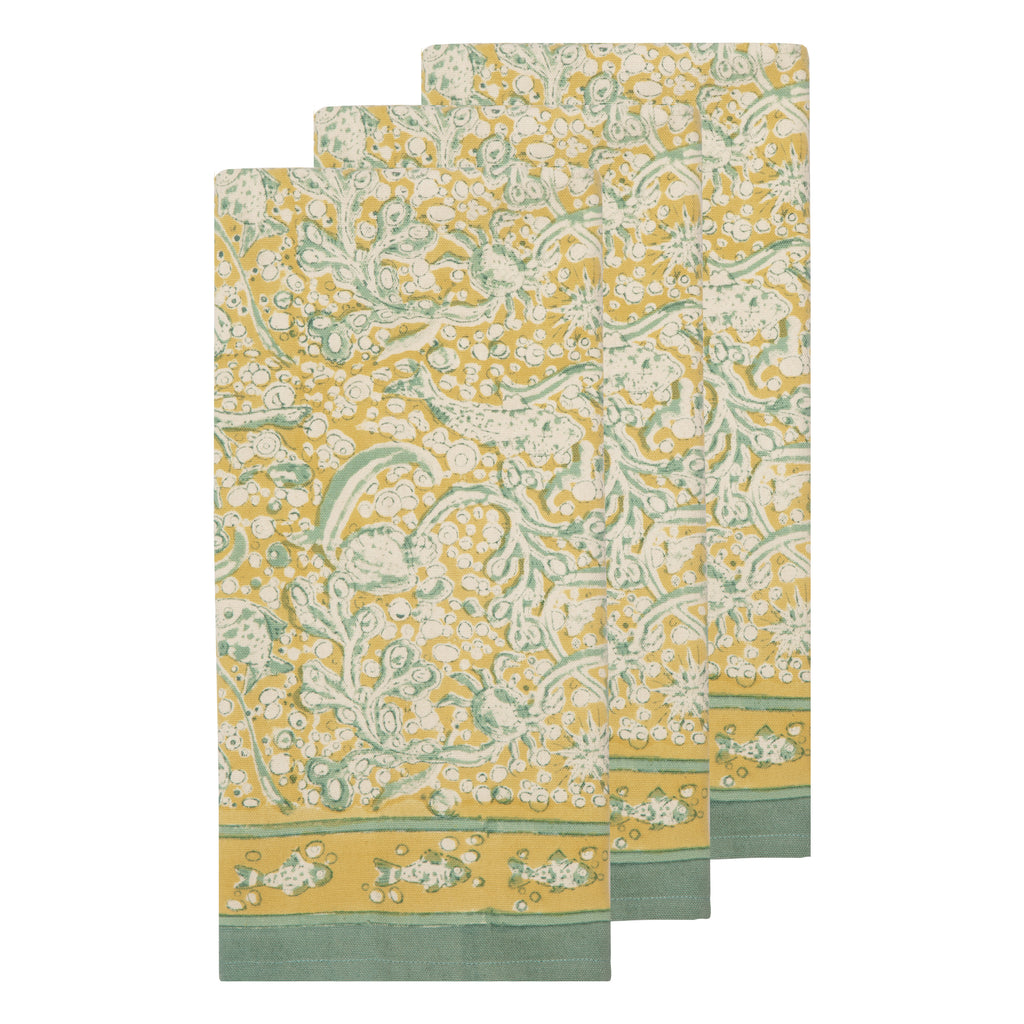 La Mer Tea Towels in Aqua & Citrine, Set of 3
