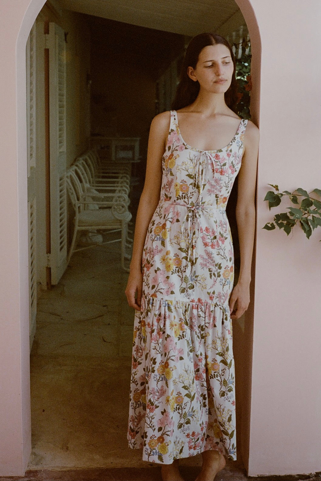 Double Drawstring Dress in Multi Floral