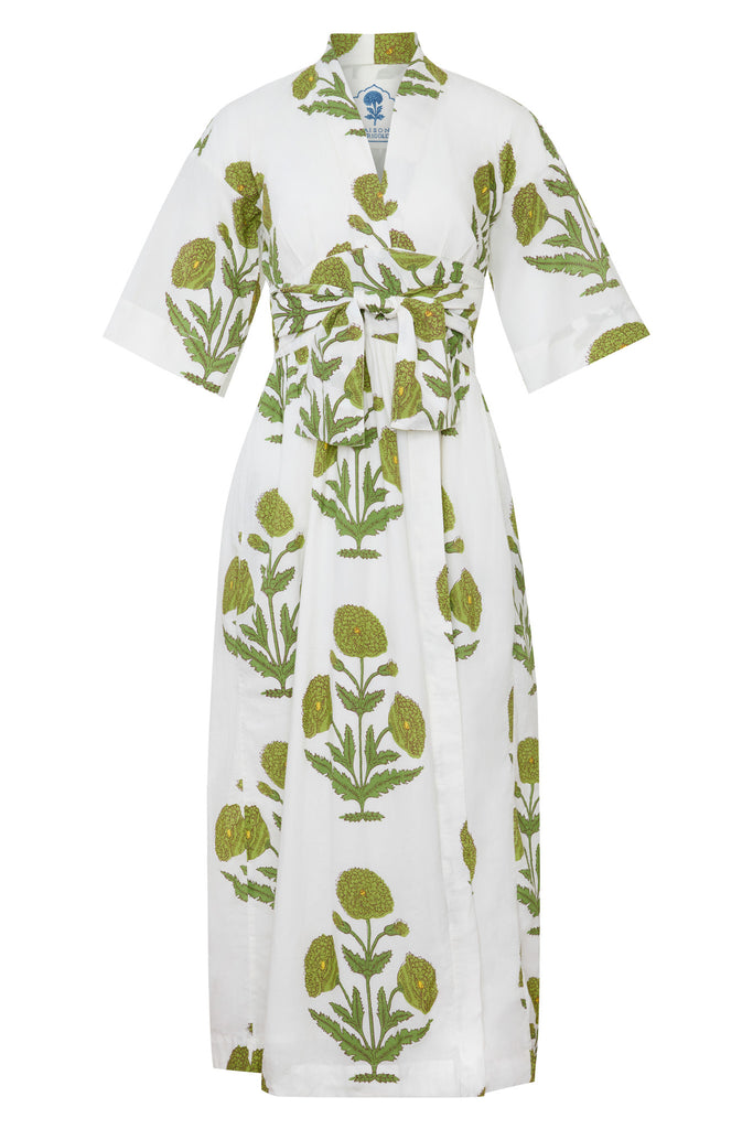 Como Floral Wrap Dress in Green Flower