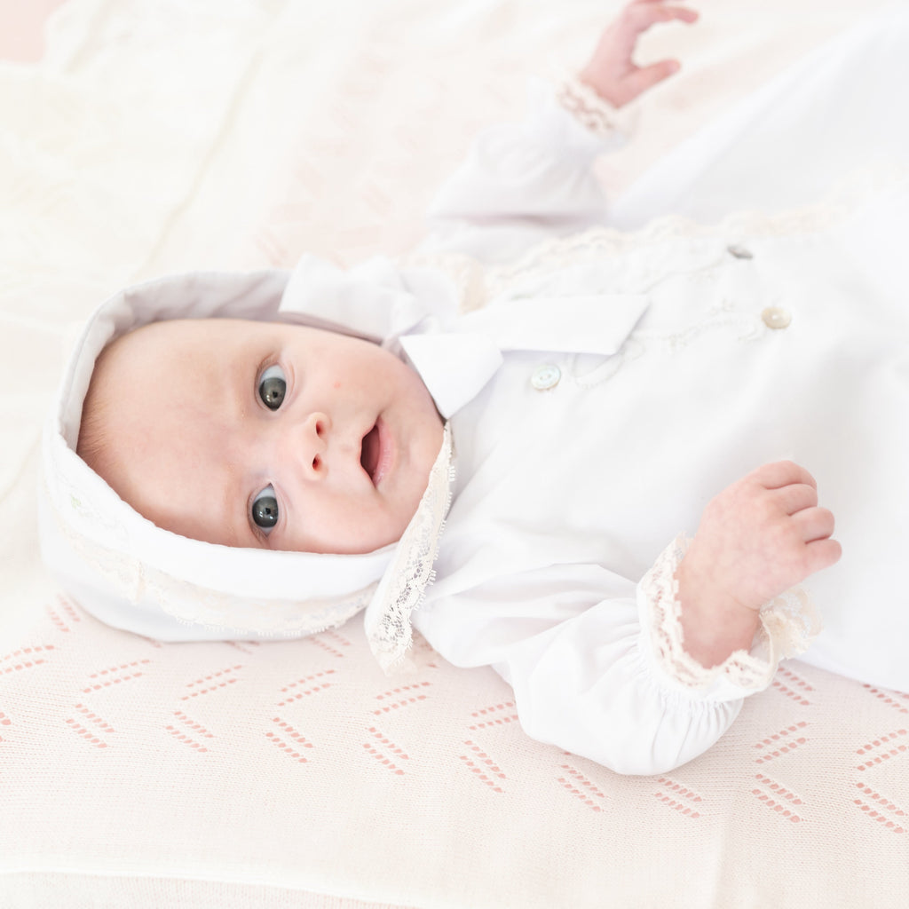 Baby Gown With Bonnet in White