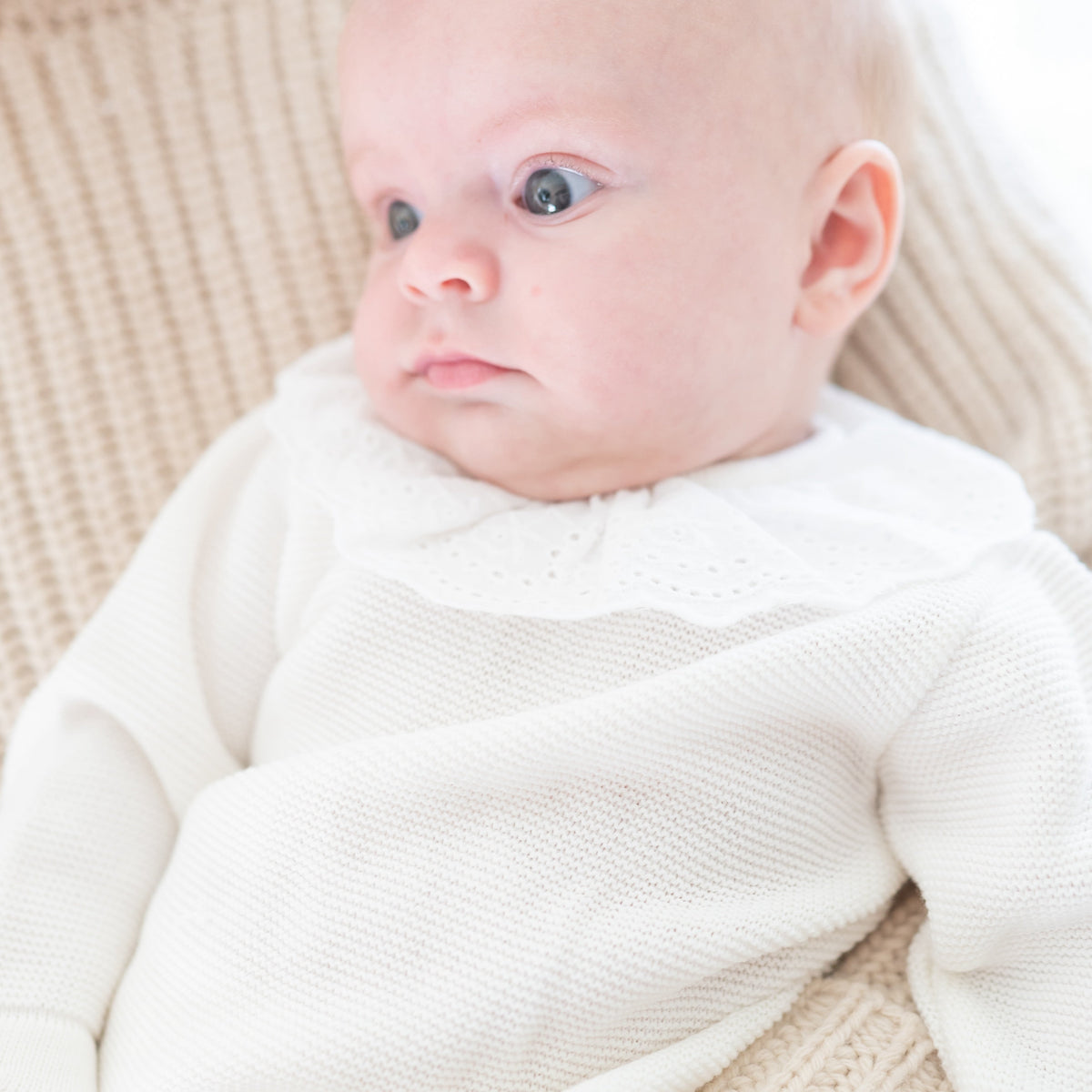 Knit Baby Girl Sweater & Stockings Set in Ivory