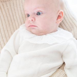 Knit Baby Girl Sweater & Stockings Set in Ivory