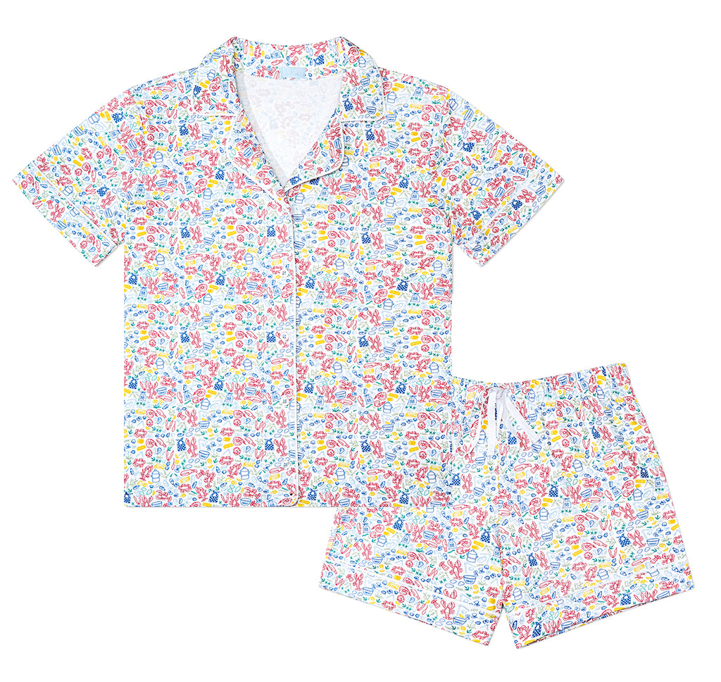Women's Button Front Short Pajama Set in Clam Bake