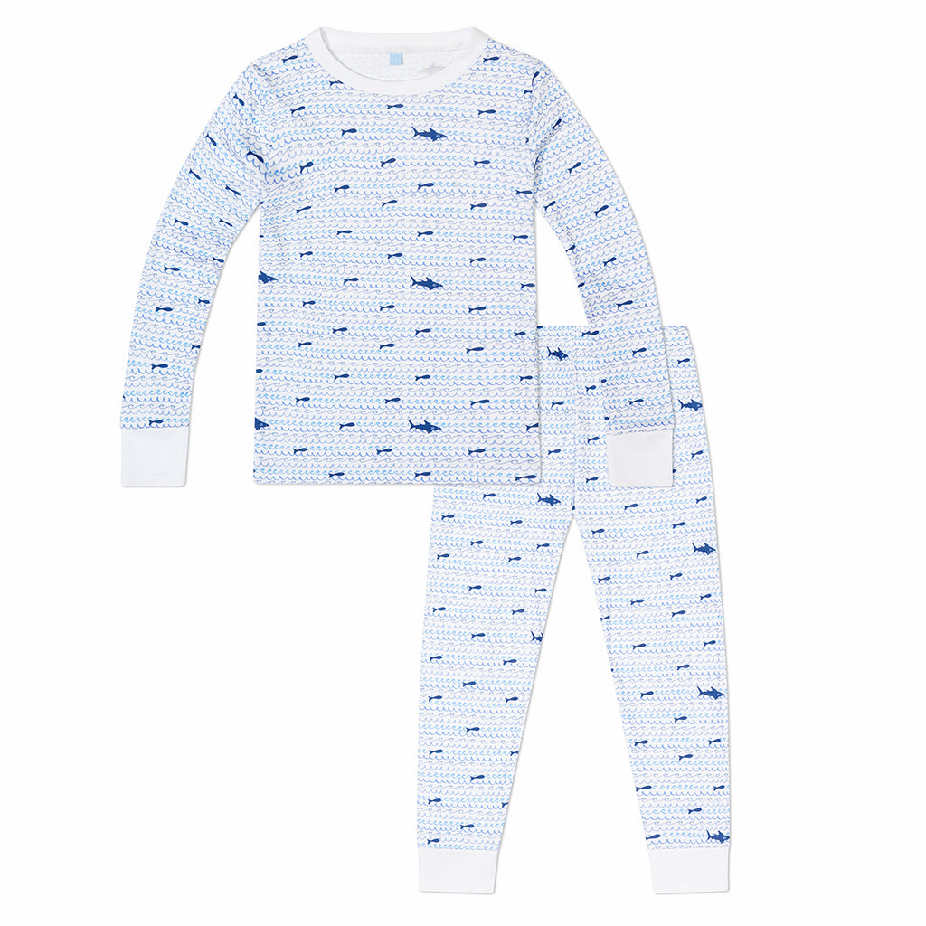 Kid's Sharks Two Piece Pajamas in Blue