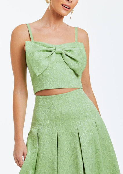 Corazon Bow Top in Green Jacquard