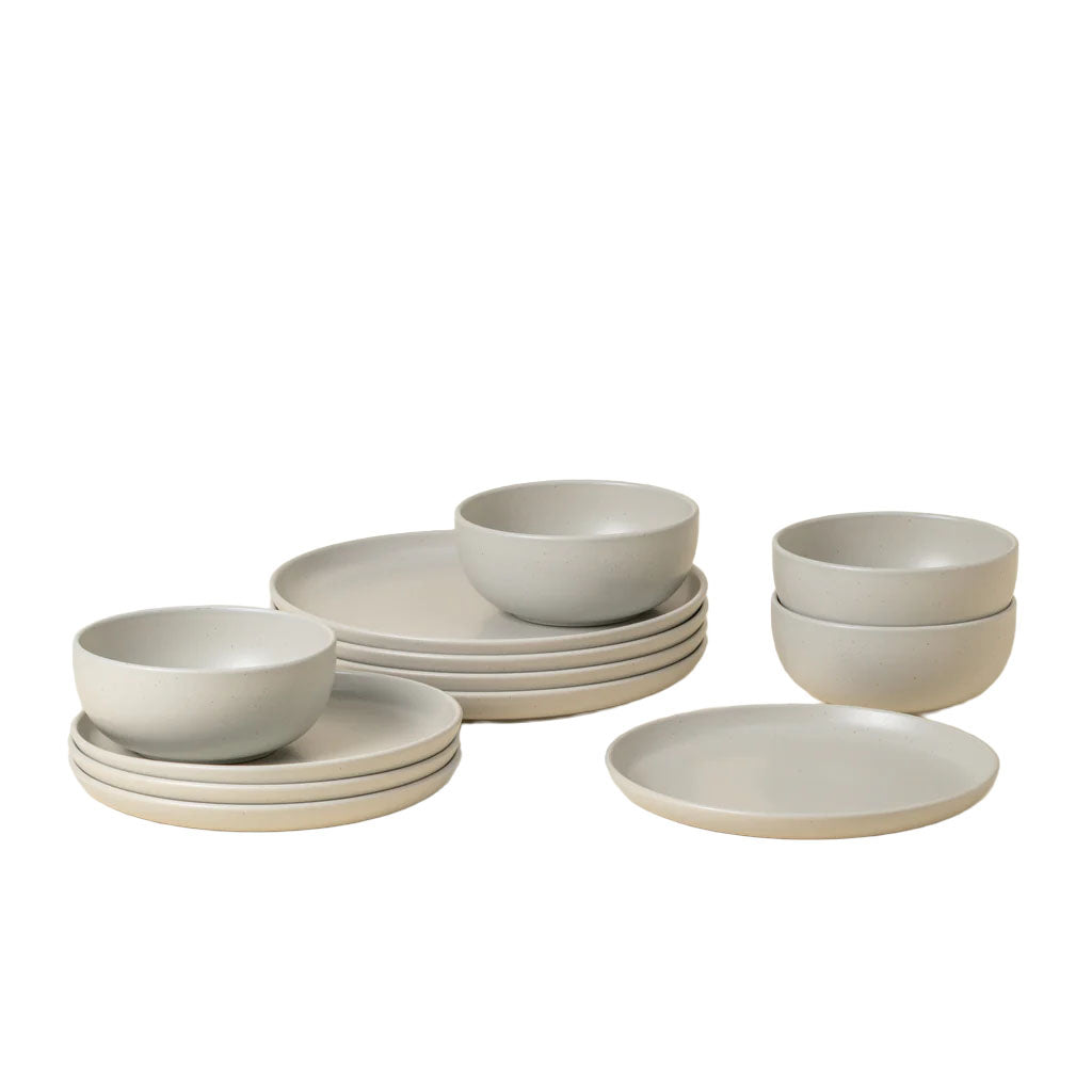 Pacifica Collection 12-pc Place Setting with Cereal Bowl in Oyster Grey