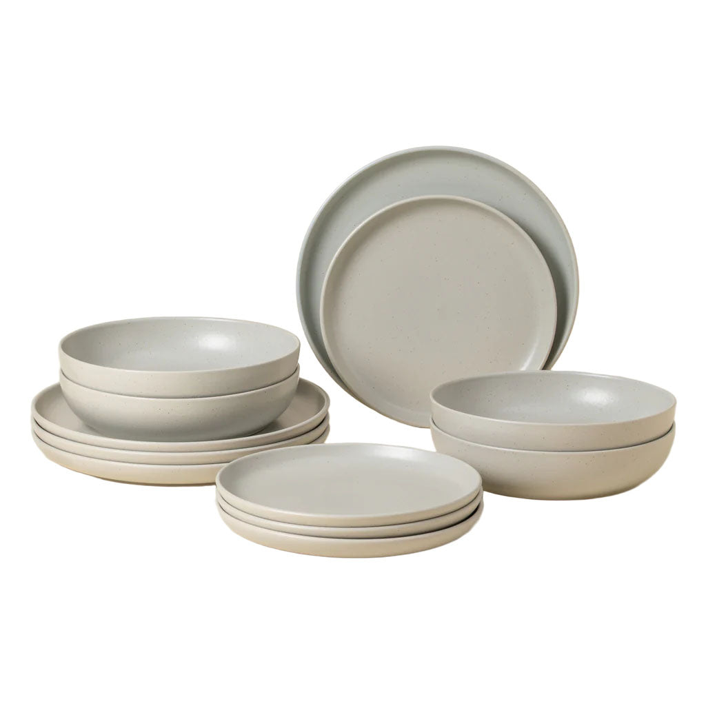 Pacifica Collection 12-pc Place Setting with Pasta Bowl in Oyster Grey