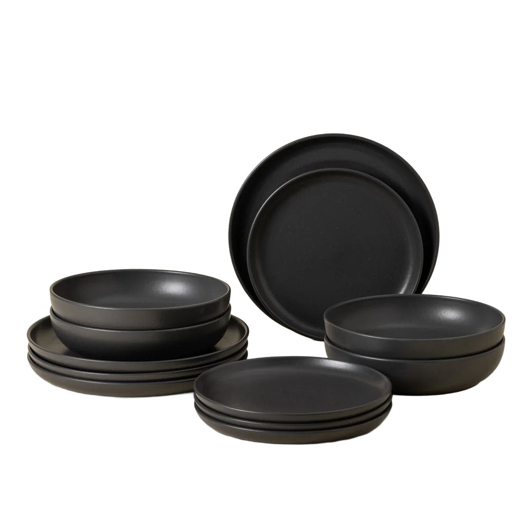 Pacifica Collection 12-pc Place Setting with Pasta Bowl in Seed Grey