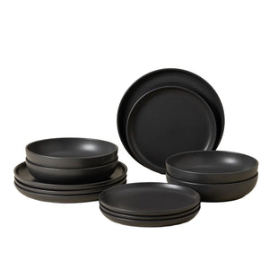 Pacifica Collection 12-pc Place Setting with Pasta Bowl in Seed Grey