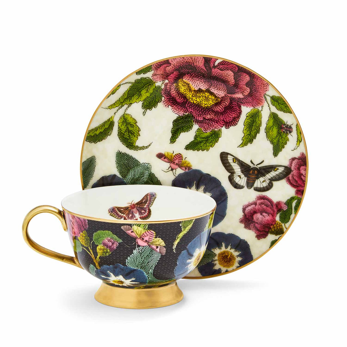 Creatures of Curiosity Tea & Saucer in Black & Cream