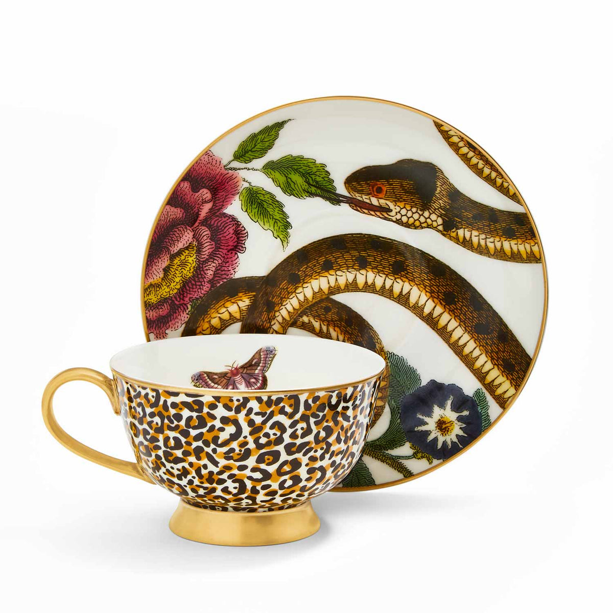 Creatures of Curiosity Tea & Saucer in Leopard & Snake