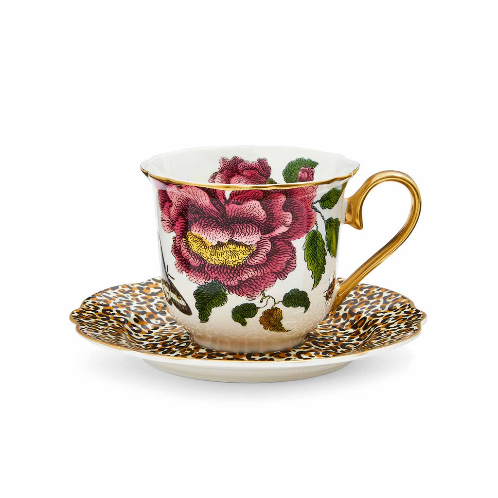 Creatures of Curiosity Tea & Saucer in White & Leopard