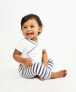 Crossbody Short Sleeve One-Piece in Navy Piping