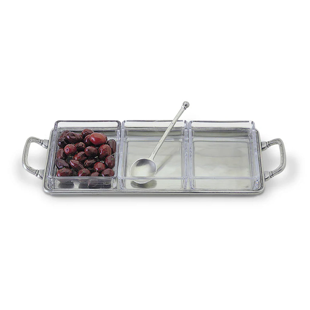 Crudite Tray with Handles and Crystal Inserts