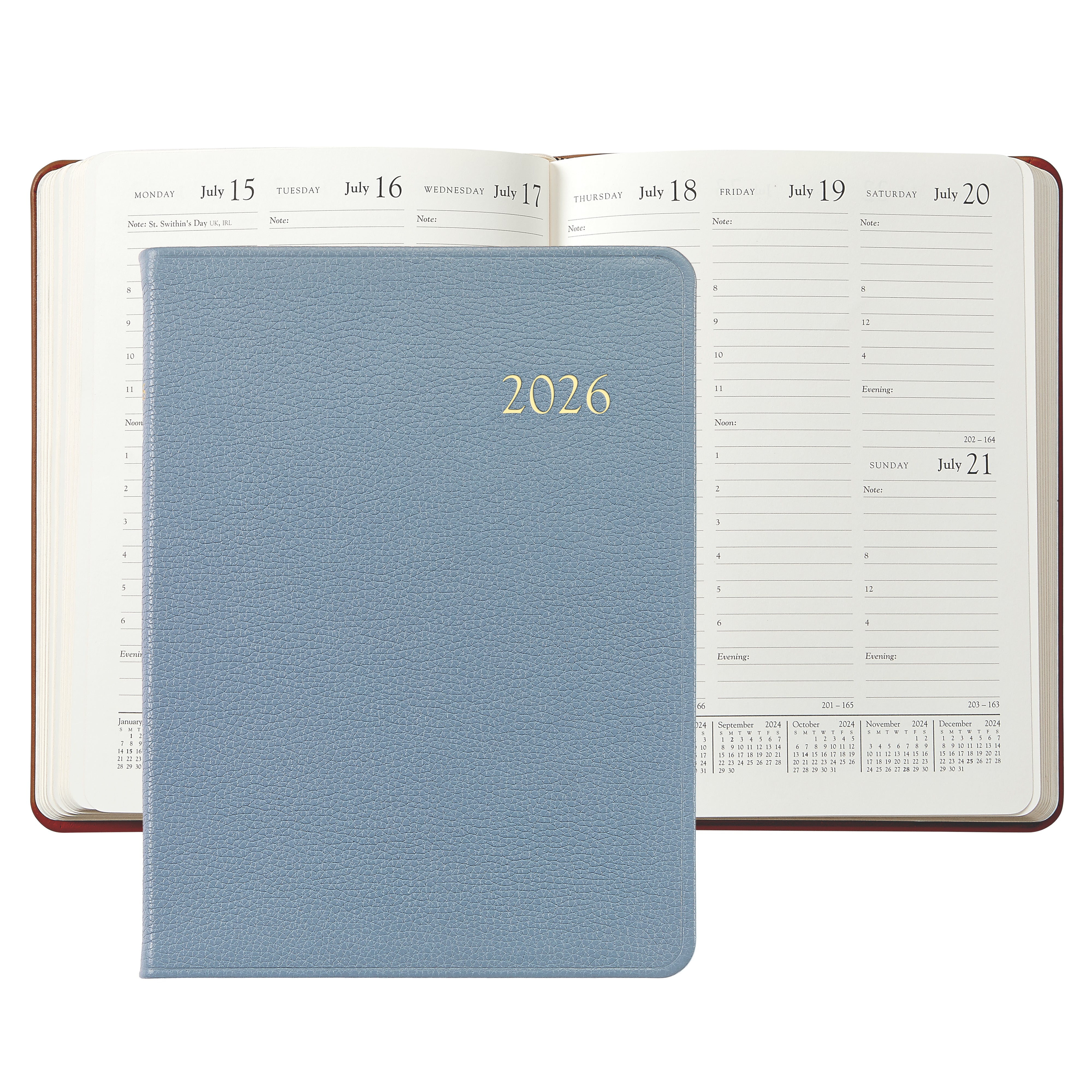 2026 Desk Diary in Blue Pepple Grain Leather